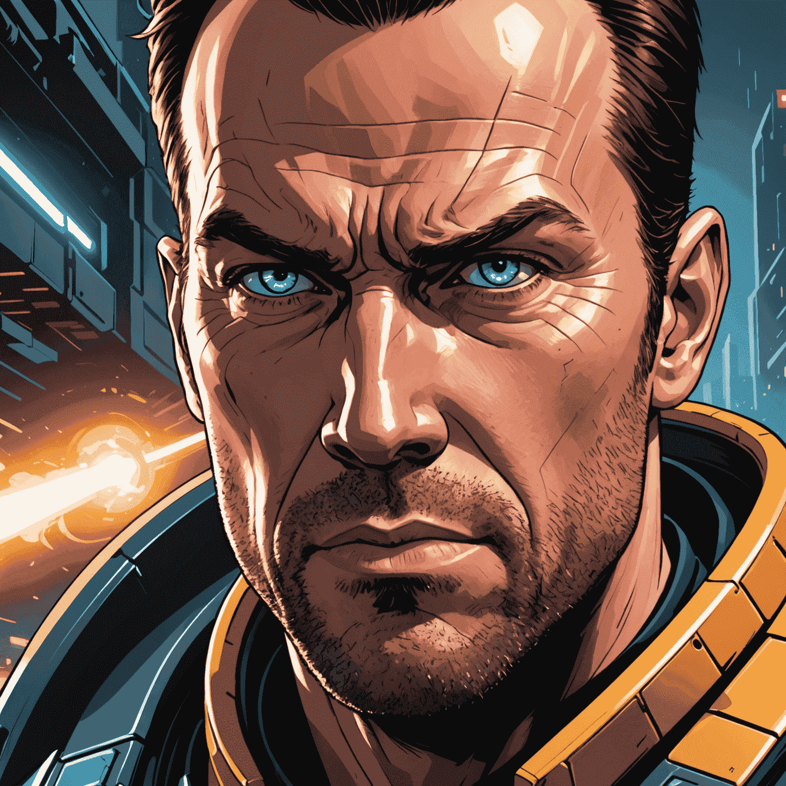 Close-up of Hancock's determined face as he concentrates on a rescue mission, his eyes glowing with superhuman power